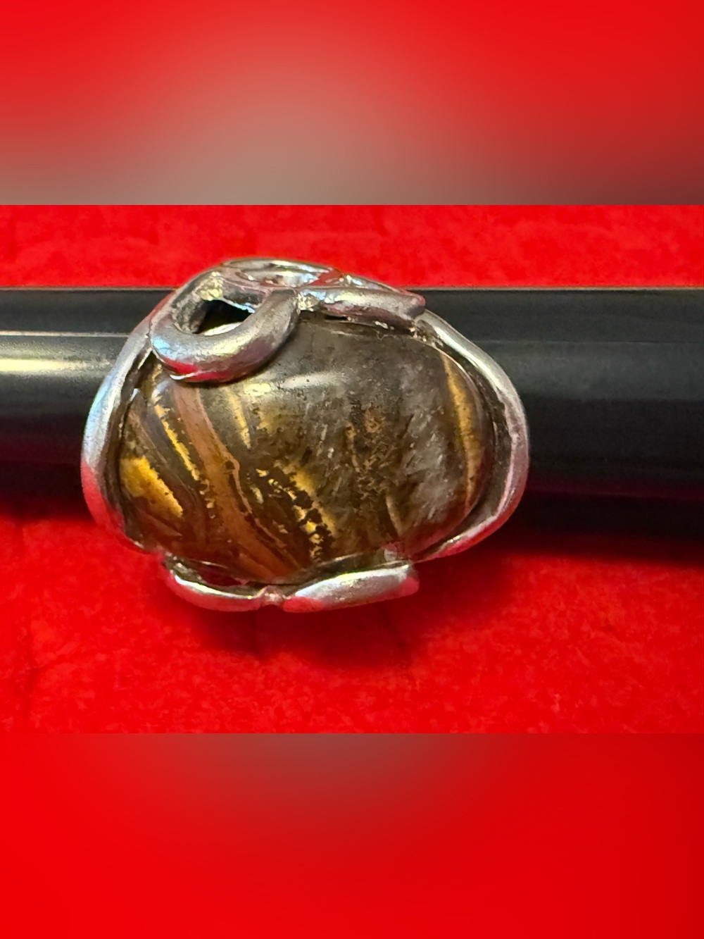 Vintage Silvertone Tiger's Eye Statement Ring - 9.5